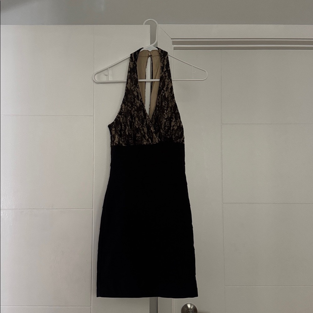 Trixxi Black and Beige Lace Halter Dress
